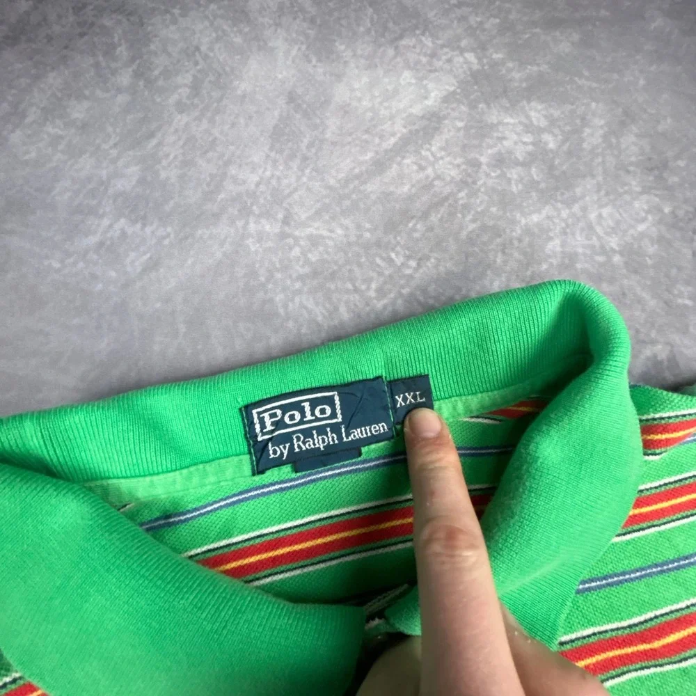 Vintage Polo Ralph Lauren Striped Polo Shirt Mens XXL Green Y2K‎ Skater Boxy Fit